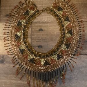 Handcrafted Beaded Necklace - Gold, Black, Brown